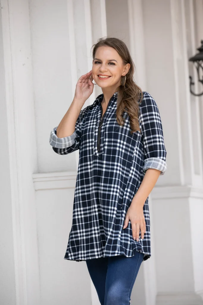 Split Neck Tunic Top - Cabin Plaid - 100% Cotton Talbots