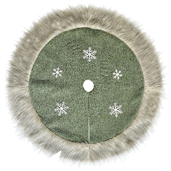 Tree Skirt Faux Fur Green 39.5" w/Snowflake TERRA Greenhouses
