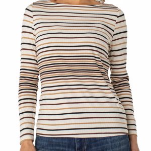 Liverpool Longsleeve Boat Neck Knit Stripe Top (Alabaster)