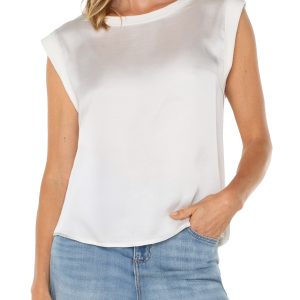 Liverpool Sleeveless Woven Knit Top (Whipped Cream)
