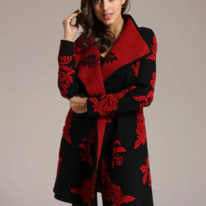 Orange Fashion Flower Matelassé Jacquard Reversible Coat