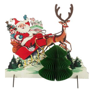 Holiday Decor - Vintage Honeycomb Santa in Sleigh Figurine