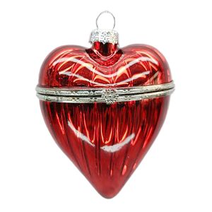 Holiday Ornament -  Glass Ball Heart Box 4" Red Shiny