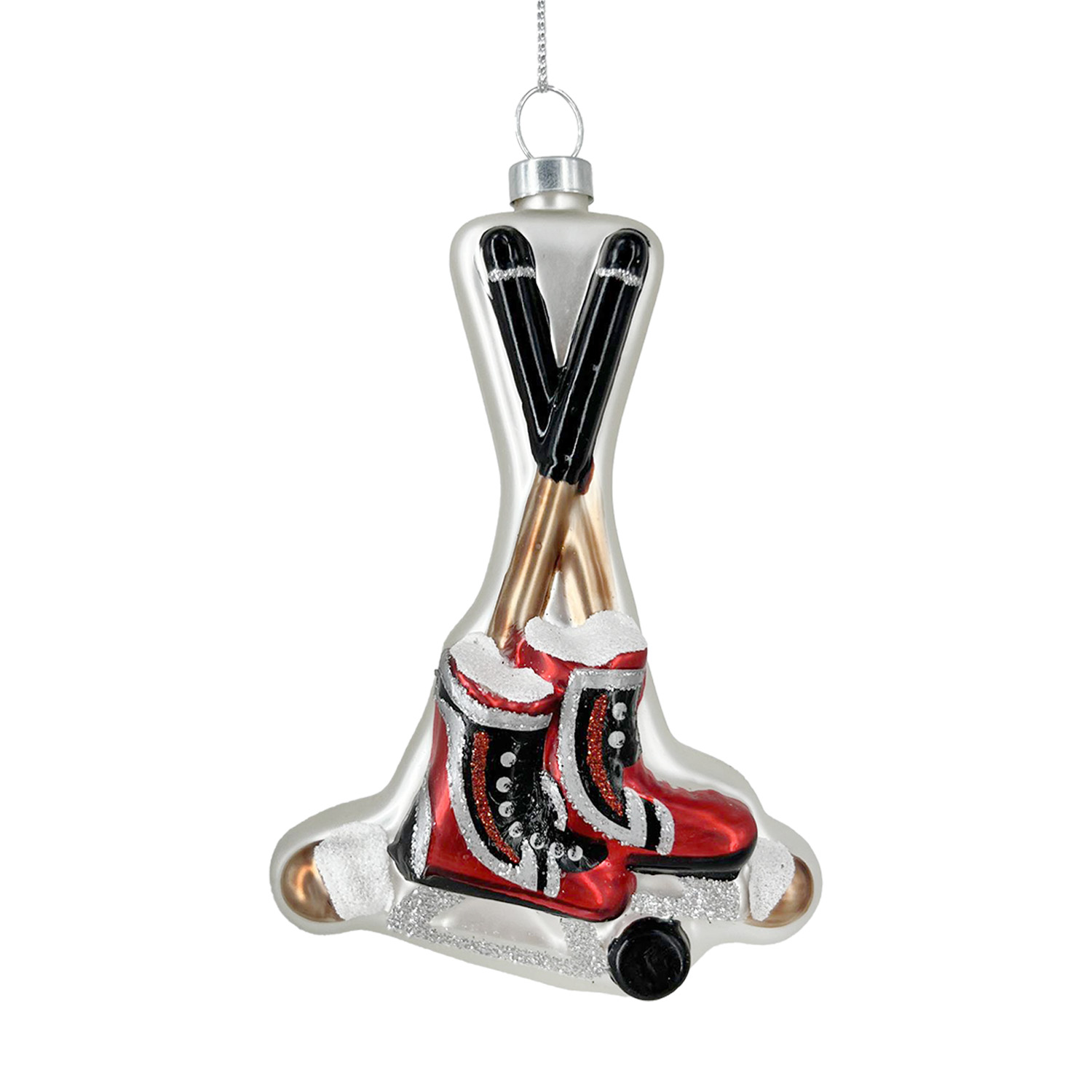 Holiday Ornament - Glass Ice Skates 5" Red