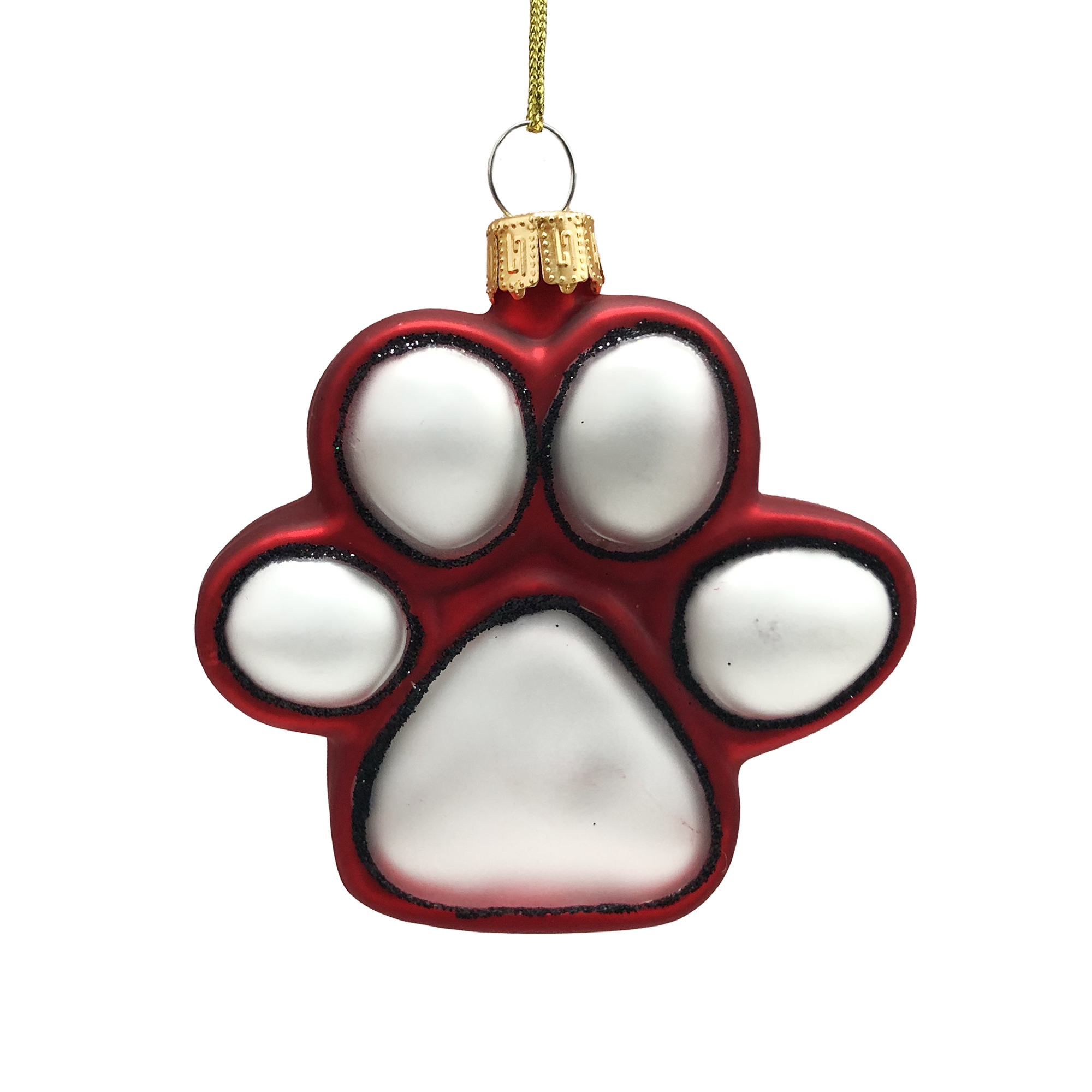 Holiday Ornament - Glass Paw Print 3.5" Red/White
