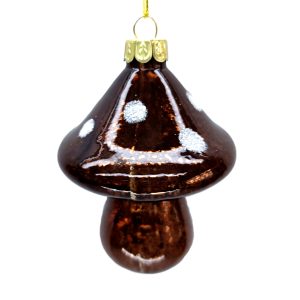 Holiday Ornament -  Glass Mushroom Coffee 3" Polka Dot Glitter