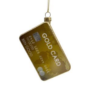 Holiday Ornament -  Glass Credit Card 4" Gold