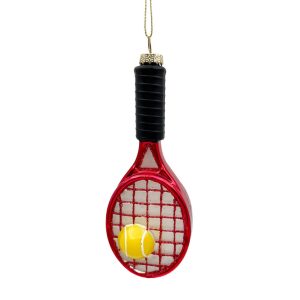 Holiday Ornament -  Glass Tennis Racket 6" Red Glitter