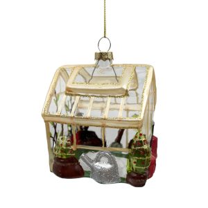 Holiday Ornament -  Glass Greenhouse 4" Multi Glitter
