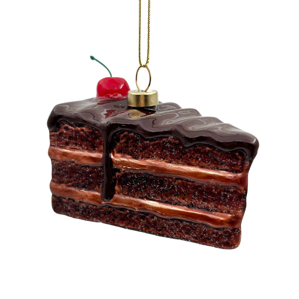 Holiday Ornament - Glass Sliced Chocolate Cake 2" Brown Matt