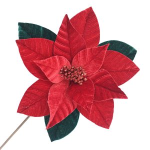 Holiday Decor - Pointsettia Stem Red Dark 12" Velvet Head with 20" Stem