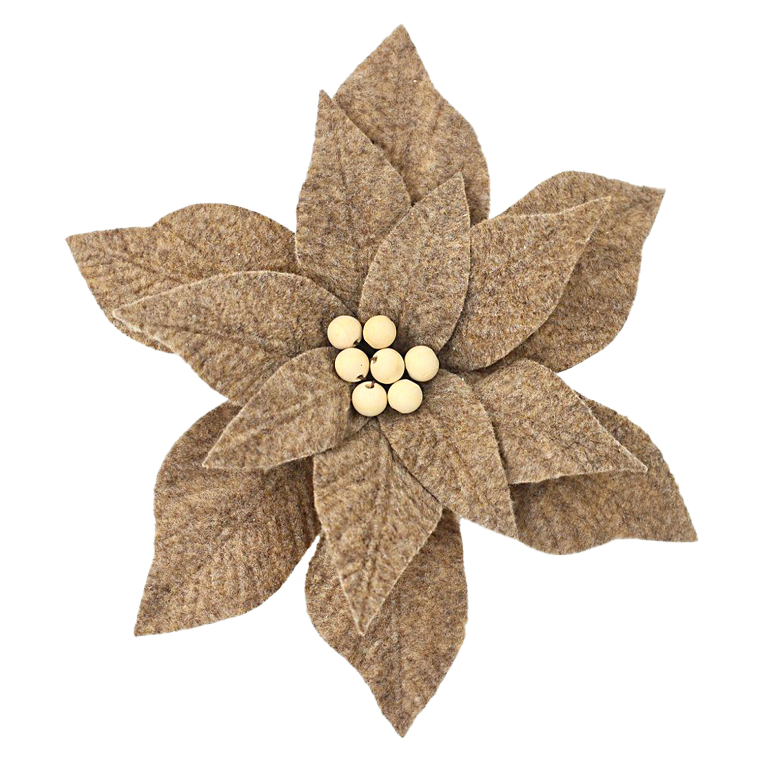 Holiday Decor - Poinsettia Head Natural 11" Felt with Clip
