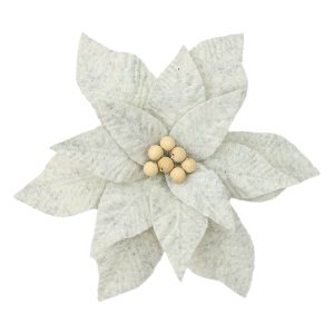 Holiday Decor - Poinsettia Head Grey 11" Felt with Clip