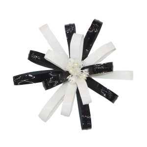 Holiday Decor - Poinsettia Head Black/White 13" Patent Leather Shiny with Glitter