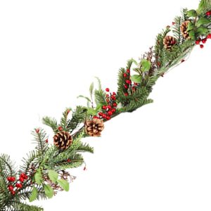 Holiday Decor - Garland Greenery/Pine 5' Natural with Pinecones & Red Berries