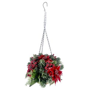 Holiday Decor - Hanging Basket Iced Poinsettia 32" x 15" Red/Natural