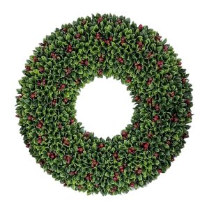 Holiday Decor - Wreath Berry Boxwood  23" Red/Green