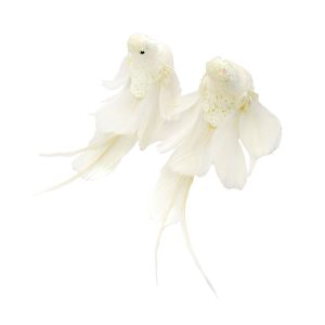 Holiday Ornament - Bird White Pearl 6.5" with Glitter