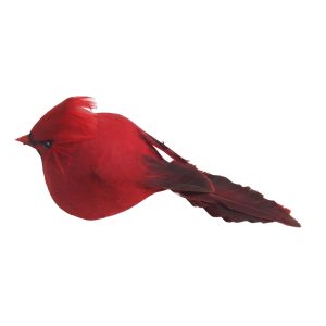 Holiday Ornament - Cardinal Red Feather/Cotton 6" with Clip