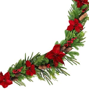 Holiday Decor - Garland Poinsettia/Needle Pine 60'' Red