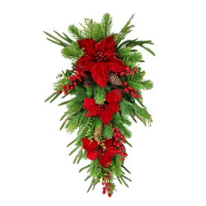 Holiday Decor - Teardrop Poinsettia/Needle Pine 30'' Red