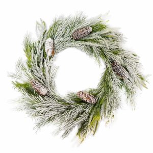 Holiday Decor - Wreath Mixed Pine 23.5" Natural/Frosted with Pinecone