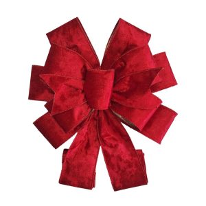 Holiday Decor - Bow Tree Topper Red Shiny Velvet 11" X 31"