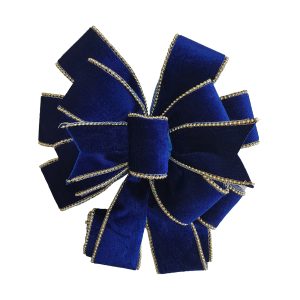 Holiday Decor - Bow Tree Topper Navy Blue Velvet W/ Gold Trim 11" X 31"