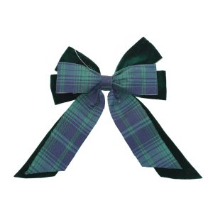 Holiday Decor - Bow Velvet Emerald Green Plaid 2-Tone 11"
