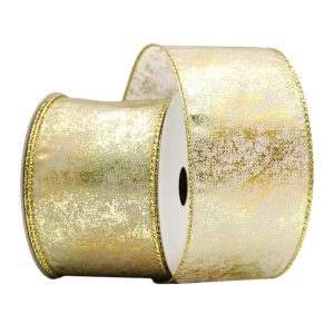 Holiday Decor - Wired Ribbon 2.5"X10 Yds. Cream/Gold Metallic Shimmer