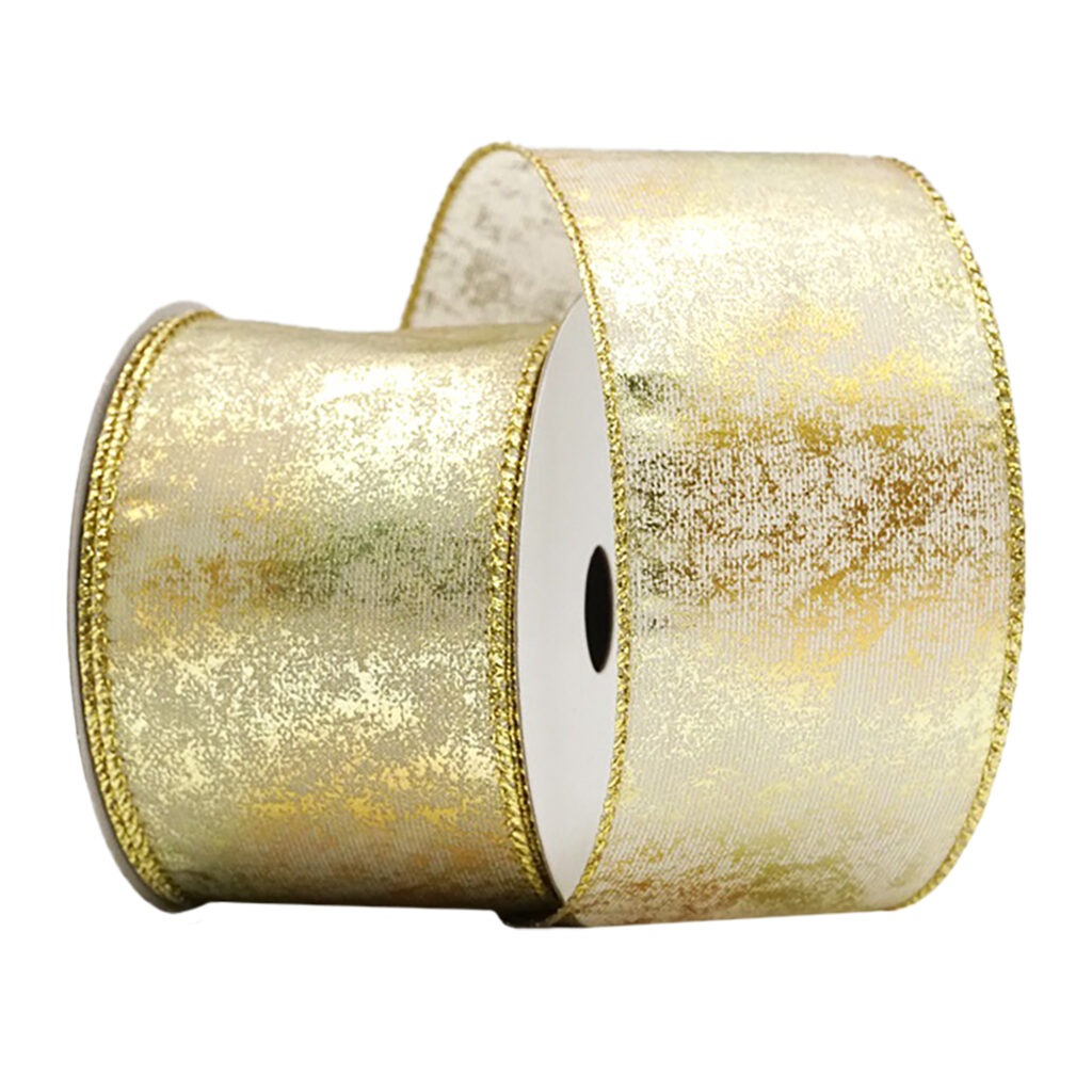 Holiday Decor - Wired Ribbon 2.5"X10 Yds. Cream/Gold Metallic Shimmer
