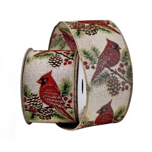 Holiday Decor - Wired Ribbon 2.5"X10 Yds. Deep Red W/ White Christmas Writtings