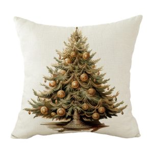 Holiday Pillow - Vintage Christmas Tree with Beige Holiday Ornament 16" X 16"