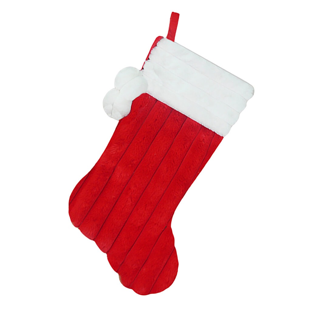 Holiday Decor - Stocking 20.5" Red/White Striped Faux Fur with Pom Poms