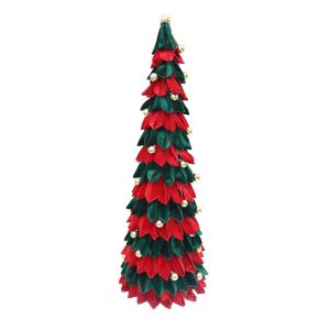 Holiday Decor - Cone Tree 39" Velvet Deep Red/Emerald with Bells