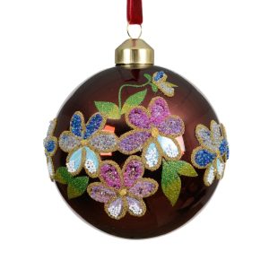 Holiday Ornament - Glass Bauble Flowers 10cm