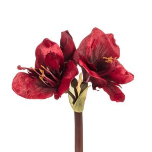 Holiday Decor - Amaryllis Stem with 3 Blooms 19" Red