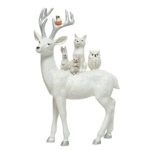Holiday Decor - White Deer Polyresin With Animals