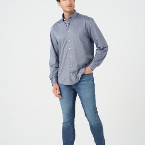 Leo Chavalier Knit Button Down Shirt (Navy)