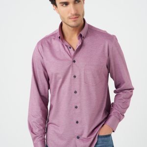 Leo Chavalier Knit Button Down Sport Shirt (Wine)