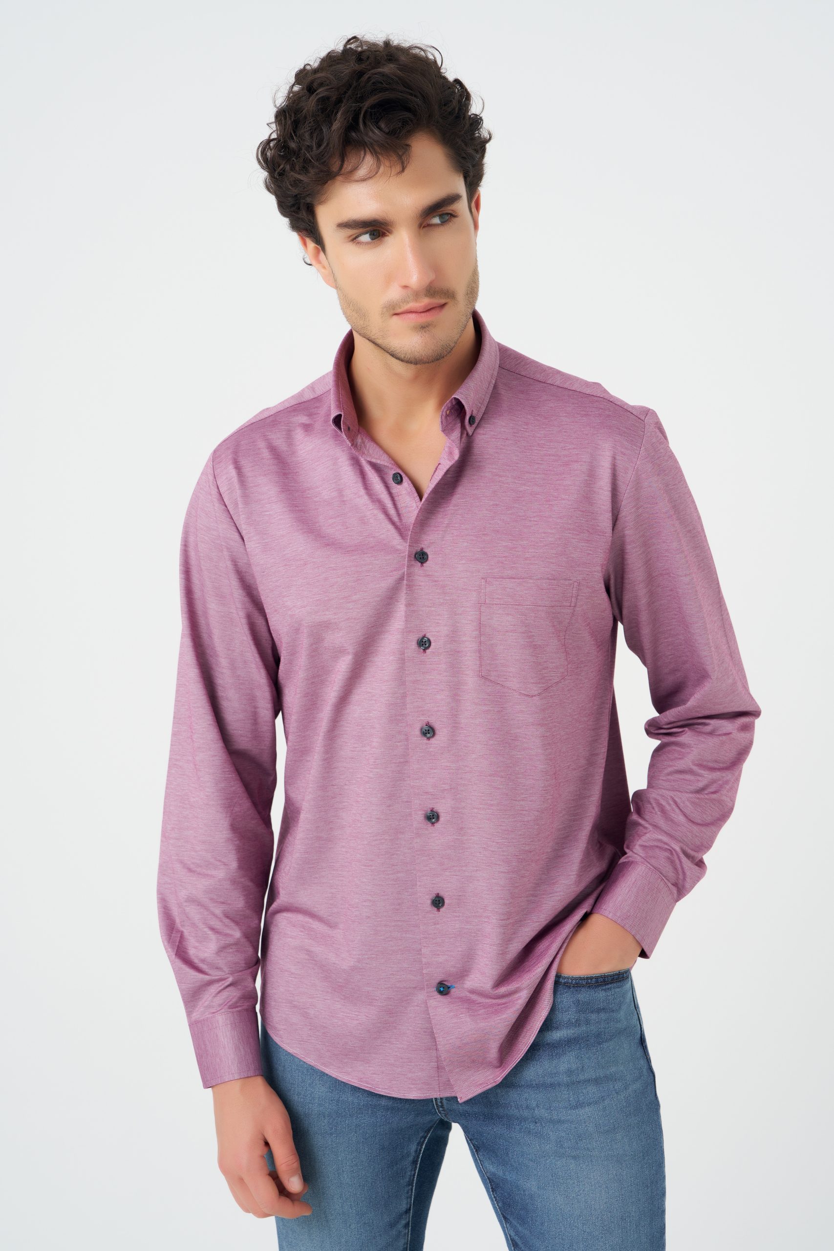 Leo Chavalier Knit Button Down Sport Shirt (Wine)