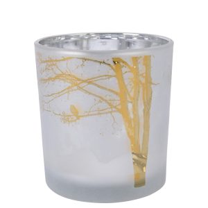 Holiday Decor - Tealightholder Glass with Bird Winter White