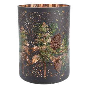 Holiday Decor - Tealightholder Glass with Pine Tree Brown