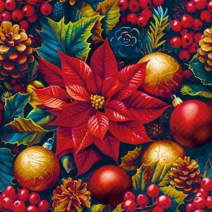 Holiday Decor - Luncheon Vintage Poinsettia Napkins