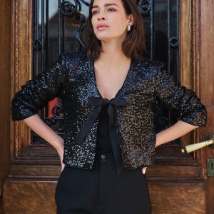 EsQualo Blazer short bow sequins - Black