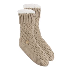 Diamond Knit Lounge Socks (Taupe)