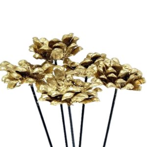 Pinar Flower on stem - gold - 5pack