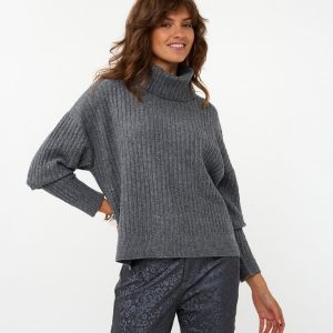 EsQualo Sweater Rib Collar Grey