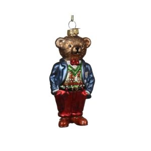 Holiday Ornament - Brown Glass Bear Tree  4.5"H