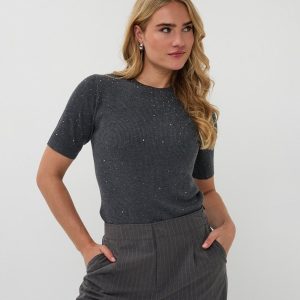 EsQualo Top rib short sleeve with studs - 2 colours